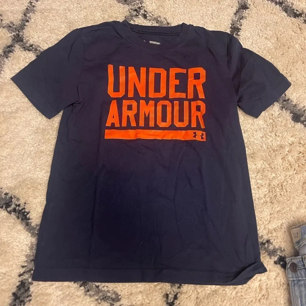 Under Armour youth t-shirt, navy and orange, youth medium